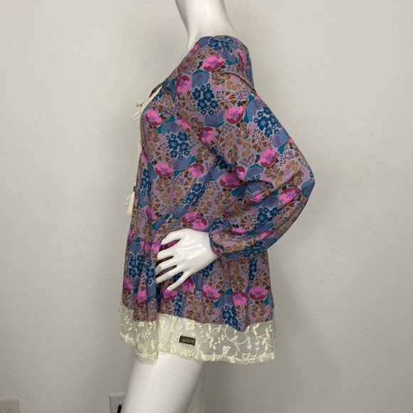 Matilda Jane Floral Print Tassel Lace Keyhole Long Sleeve Peasant Blouse Size S - Picture 7 of 10